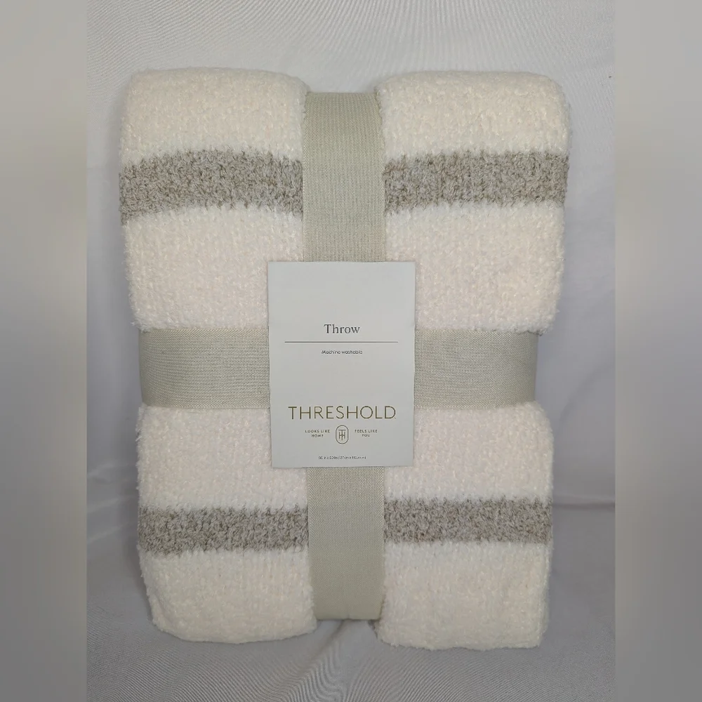 NWT Threshold Cozy Knit Border Striped Throw Blanket